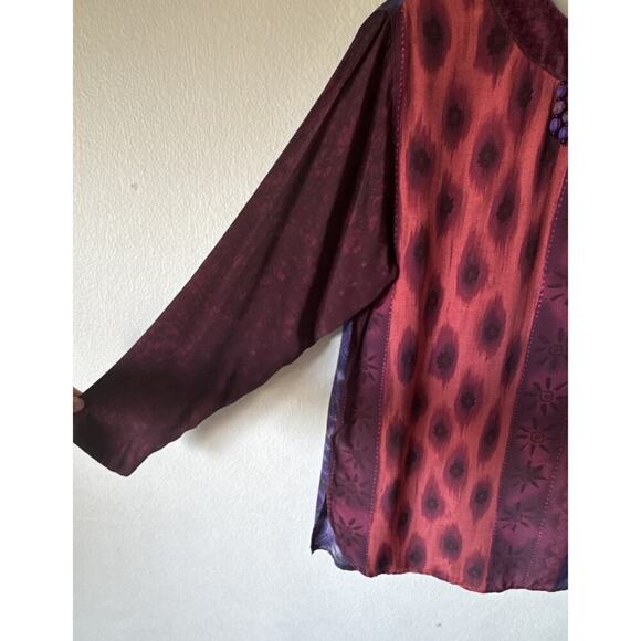 Vintage Carole Little Size 6 Colorful Bohemian Blouse Beaded Fringe Artsy Boho - Picture 4 of 7